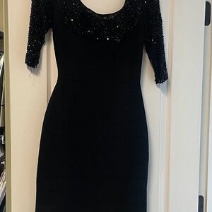 Black Long Sleeve Beaded Cocktail Dress